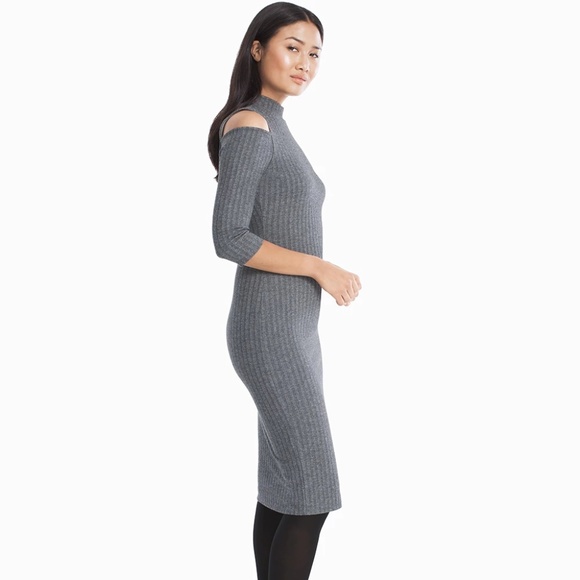 WHBM Cold-Sholder Mock Neck Ribbed Sheath Dress - Picture 2 of 4